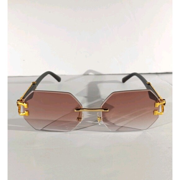 Luxury Rimless Sunglasses Women's Brown Tint - Picture 2 of 9